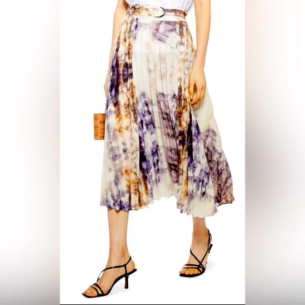 TopShop Tie-Dye Pleated Midi Skirt Sz 8